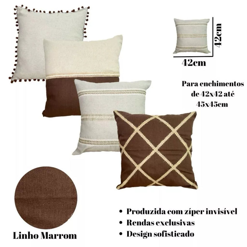 4 Capas Boho Chic Rústico Elegante com Zíper 45x45