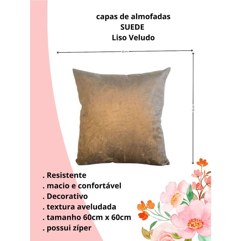 Kit 5 Capas Almofadas 60x60 Suede Luxo Zíper