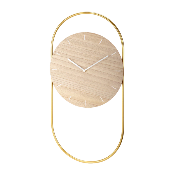 Relógio de Parede 30x60 Dourado Madeira e Metal Design Moderno