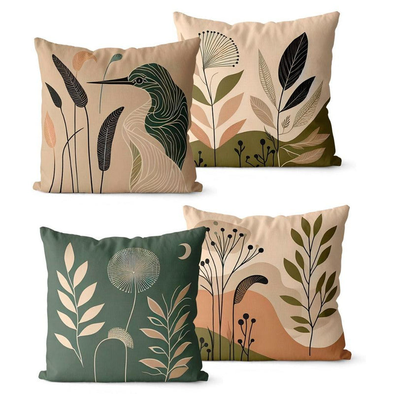 Kit 4 Capas de Almofadas 45x45 Floral Verde e Bege - Decoração Elegante