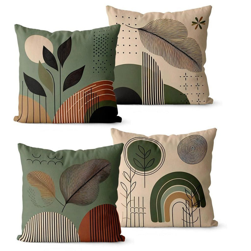 Kit 4 Capas de Almofadas 45x45 Floral Verde e Bege - Decoração Elegante