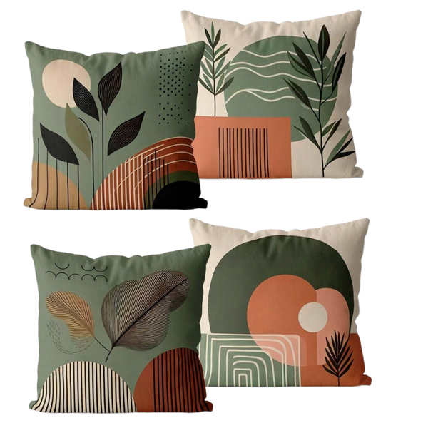 Kit 4 Capas de Almofadas 45x45 Floral Verde e Bege - Decoração Elegante