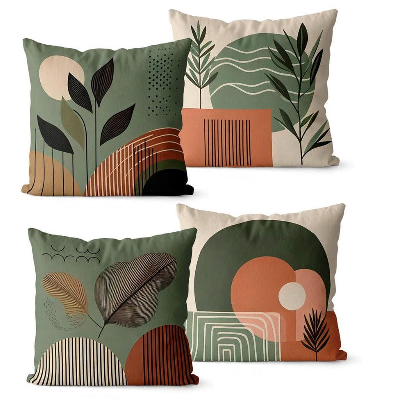 Kit 4 Capas de Almofadas 45x45 Floral Verde e Bege - Decoração Elegante